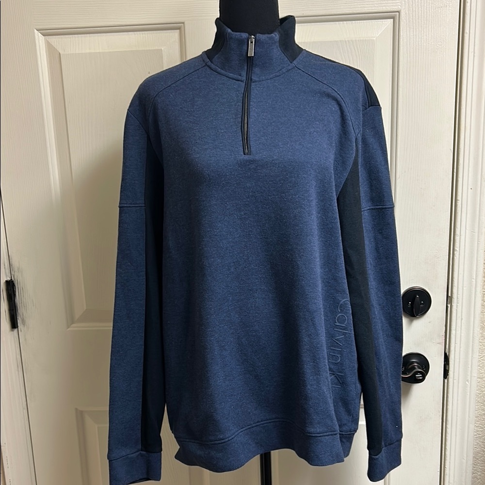 Calvin Klein Men's Long Sleeve Q-Zip Color Blocked Double Knit Pull Over, Large